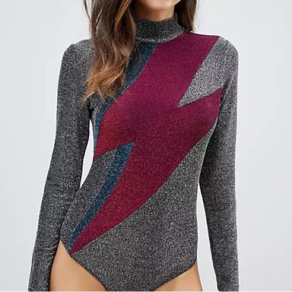 Blank NYC Lightening Bolt High Neck Bodysuit Under Pressure NWT